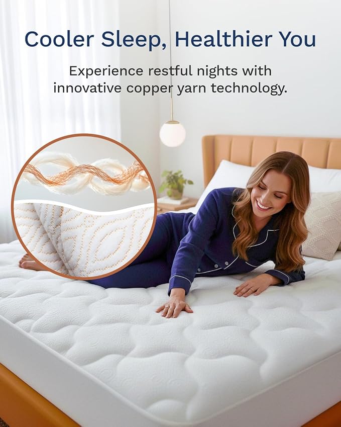 ViscoSoft Copper Pillow Top Full Mattress Pad - Soft Overstuffed Premium Cloud-Like Support - Quilted Fiberfilled Mattress Topper with Deep 18" Pocket for Secured Fit