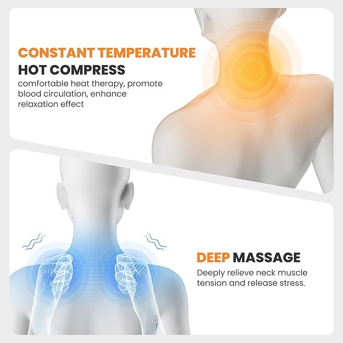 3-in-1 Rechargeable Neck Massager Pillow - Pillow Massage Neck Hump for Shoulder Pain, Deep Tissue Pain Relief, with Heating and Traction Function, Hump Corrector for Women