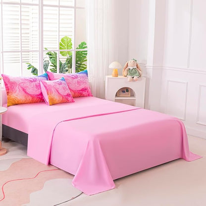 4Pcs Pink King Comforter Set for Girls Kids, Tie Dye Colorful Watercolor Marble Bedding Set King(1 Comforter, 1 Flat Sheet, 2 Pillowcases)