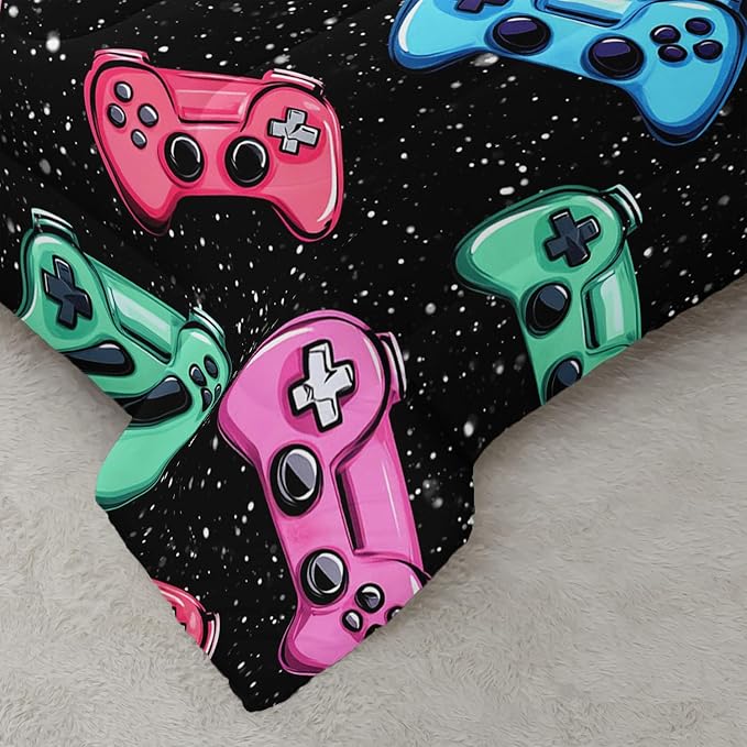 Colorful Gamer Console Comforter 3Pcs Twin Games Contoller Bedding Set for Kids Teens Boys Girls Adults 3D Video Game Gamepad Quilt Room Decor with 1 Comforter and 2 Pillowcases