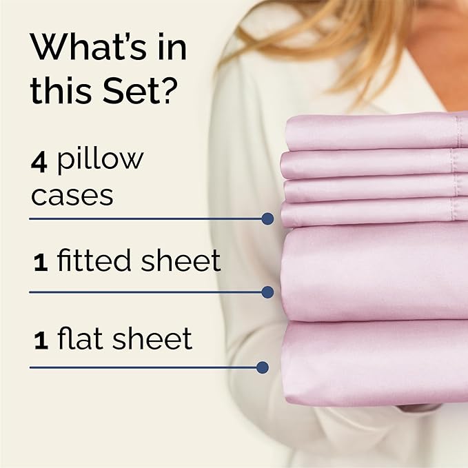 Queen 6 Piece Sheet Set - Comfy Breathable & Cooling - Ultra-Soft Hotel Luxury Bedding Set w/ 8-16 Inch Deep Pockets - 1 Flat & 1 Fitted Sheet & 4 Pillowcases - Wrinkle Free & Easy Care - Light Pink