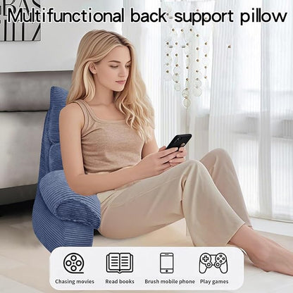 RRPAHWTV Reading Pillow for Bed with High Arm Rests ,Back Support Pillow for Sitting Up in Bed with Shredded Memory Foam for Reading, TV, Gaming or Relaxing on Floor（Dark Blue, Large）