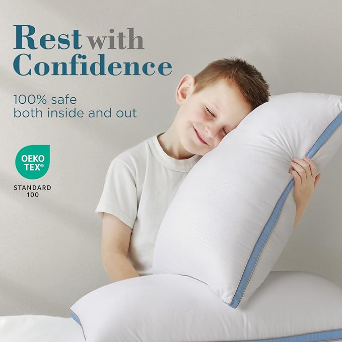 viewstar Bed Pillows Standard Size Set of 2, Hotel Cooling Down Alternative Gusseted Pillows for Side, Back, or Stomach Sleepers, Light Blue