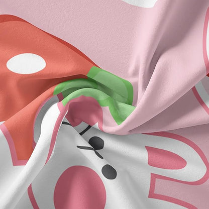 QOOMO Strawberry Rabbit Comforter Set for Kids Teens Girls Women,Pink Bunny Kids Comforter,1 Comforter with 2 Pillowcase, Microfiber 3 Piece Bedding Set,for All Seasons(Pink，King Size)