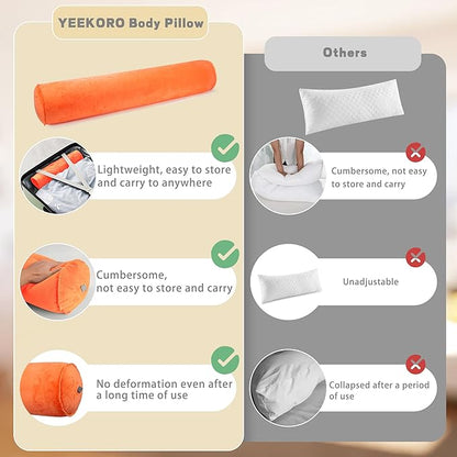 Inflatable Body Pillow for Adults Kids, 35 Inch Body Pillows for Side Sleeper, Travel Body Pillow for Bed, Bolster Pillow, Round Cervical Cylinder Pillow for Sleeping