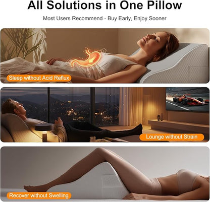 [2025 New S-Ergonomic Memory Foam Wedge Pillow for Sleep Apnea, Sleeping, Acid Reflux Relief, Snoring, Dual Sided Cooling & Warm Fabric Triangle Pillow Wedge for After Surgery, Back - Gray
