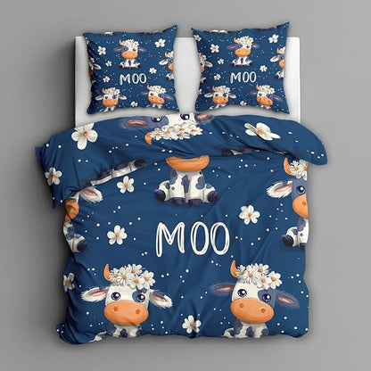 Cow Duvet Cover Oversized King Size, Kids Boys Girls Bedding Set 3 Pcs (2 Pillow Shams), Super Soft Microfiber Bedroom Decor, Zipper & Ties CSXQ1248