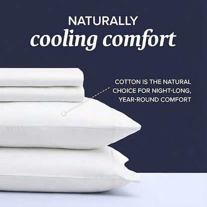 Beckham Hotel Collection Twin XL Sheet Set 100% Cotton, 500TC Luxury Sateen Bedding, 16” Deep Pocket, Moisture-Wicking, 3-Piece, White