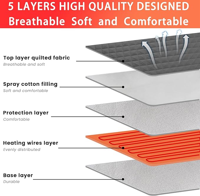 Heated Mattress Pad California King Size, Electric Mattress Pad Cover w/Dual Control 8 Heating Settings, Bed Warmer w/ 4 Auto Shut Off Settings, UL Certified, Deep Pocket, Machine Washable, Dark Grey