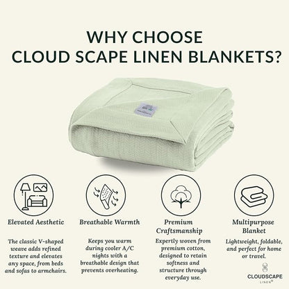 Cloud Scape Linen Herringbone Cotton Throw Blanket for Couch, Bed,Sofa, Home Decor, Soft, Heavy, All-Season, Winter Bed Blanket, Best Gift for Christmas, 50 x 70, Seafoam