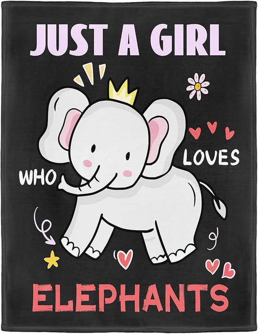 Elephant Lover Blanket, Just A Girl Who Loves Elephants Blanket, Soft Warm Cozy Fleece Throw, Gifts for Girls Women Kids, 40"x50", Black