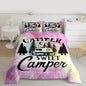 Feelyou Camper Comforter Set Kids Farmhouse Happy Camping Bedding Set Full Women Men Pink Cow Fur Print Decor Comforter Soft Rustic Camper Van Quilt Boys