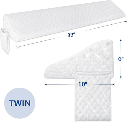 Kayfia Twin Size Bed Wedge Pillow for Headboard Bed Gap Filler with Pocket Close Gap (0-8") Prevent Pillow Loss Triangle Foam Mattress Filler for Gap Between Wall and Mattress (White, 39"x10"x6")