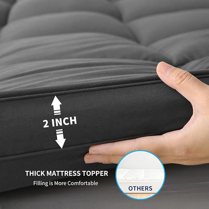 Mattress Topper with Deep Pocket, Extra Thick Pillow Top Mattress Pad, Breathable & Cooling Mattress Cover, Fits 8-21 Inch, Soft Support for Back Pain Relief, Mattress Protector (King, Gray)