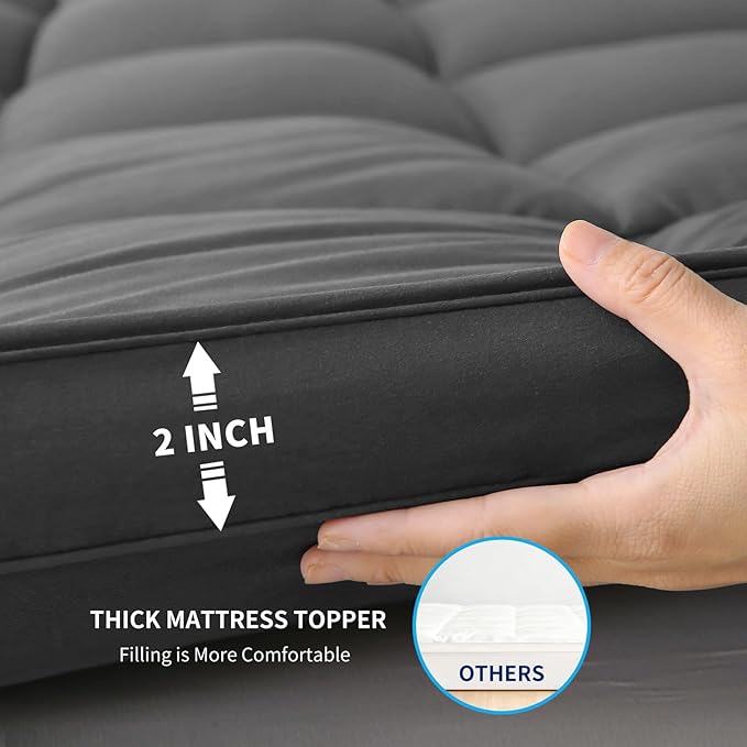 Mattress Topper with Deep Pocket, Extra Thick Pillow Top Mattress Pad, Breathable & Cooling Mattress Cover, Fits 8-21 Inch, Soft Support for Back Pain Relief, Mattress Protector (Twin, Gray)