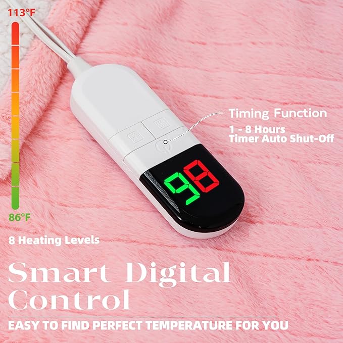 Premium Heated Throw Blanket 50"×60" - Ultra Cosy Soft Electric Blanket with 8 Heating Levels,Plush Fast Heating Faux Rabbit Fur Blanket for Bed & Couch - Auto Shut Off,Machine Washable (Pink)