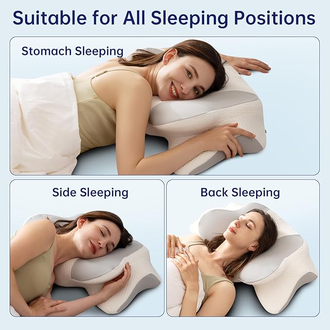 Cervical Neck Pillow, Ergonomic Memory Foam Pillow - Orthopedic Design for Side, Back, and Stomach Sleepers (Grey, 26''x15.76''x5.52'')