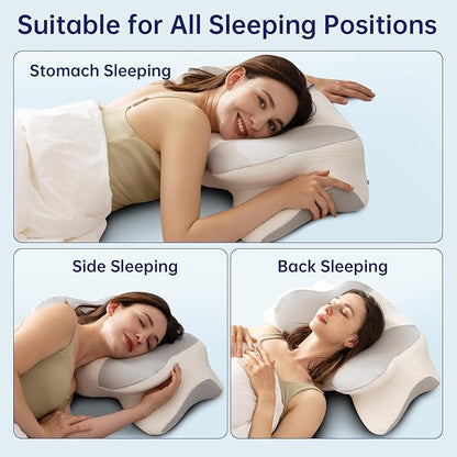 Cervical Neck Pillow, Ergonomic Memory Foam Pillow - Orthopedic Design for Side, Back, and Stomach Sleepers (Grey, 26''x15.76''x5.52'')