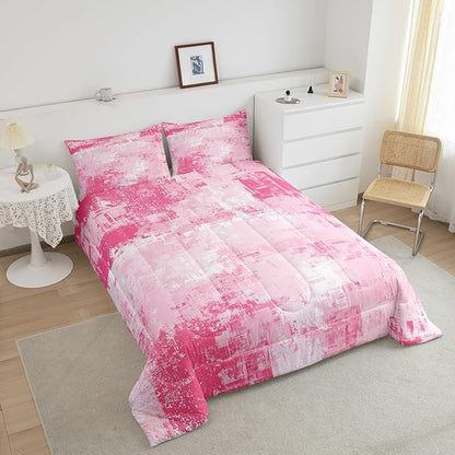 Feelyou Light Pink Abstract Duvet Quilt Geometric Bedding Set for Kids Boys Girls Teens Room Decor Modern Art Comforter Set Full Size Buffalo Check 3Pcs Breathable Soft Lightweight Microfiber