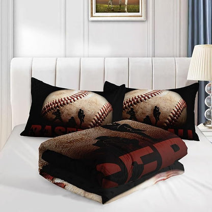 Kids Comforter Set Baseball Theme Printed Pattern Bedding Set with 1 Comforter and 2 Pillowcases for Girls Boys Bedroom All Season(C-Baseball Theme Queen)