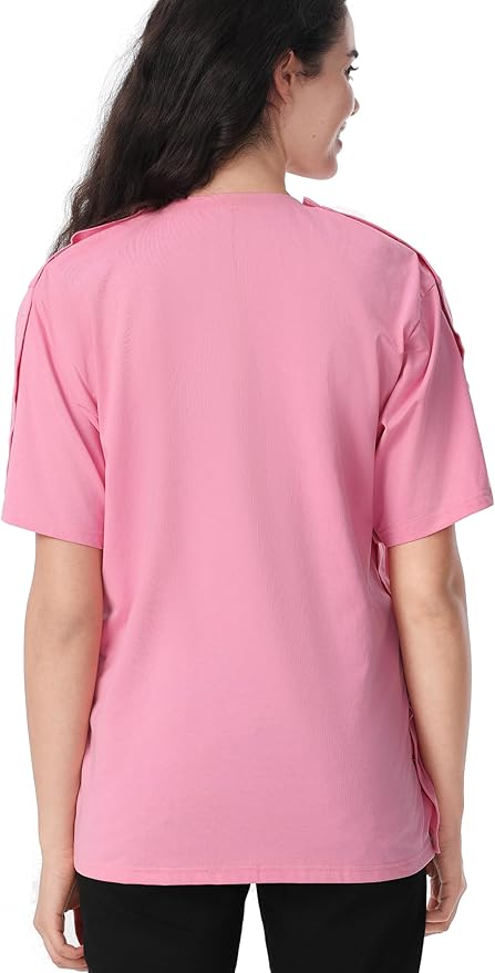 Magnetic Buttons Post Shoulder Surgery Recovery Shirt for Men V-Neck Tear Away Adaptive Chemo Port Clothing for Women