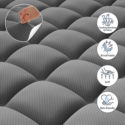 ELEMUSE Dual Layer 3 Inch Memory Foam Mattress Topper Twin XL, Dorm Room 2 Inch Cooling Gel Memory Foam Plus 1 Inch Down Alternative Pillowtop Mattress Pad, College Essential, Comfort Support, Grey