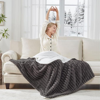 Westinghouse Electric Blanket Heated Throw, Super Cozy Luxury Faux Fur & Sherpa with 6 Heating Levels & 2-10 Hours Auto Off, Fast Heating & Overheat Protection, 50x60 Inch, Charcoal