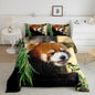Feelyou Red Panda Bedding Set Cute Animal Comforter for Kids Boys Girls Teens Red Panda Leaves Print Comforter Set Nature Quilt Collection 3Pcs King Size Boys