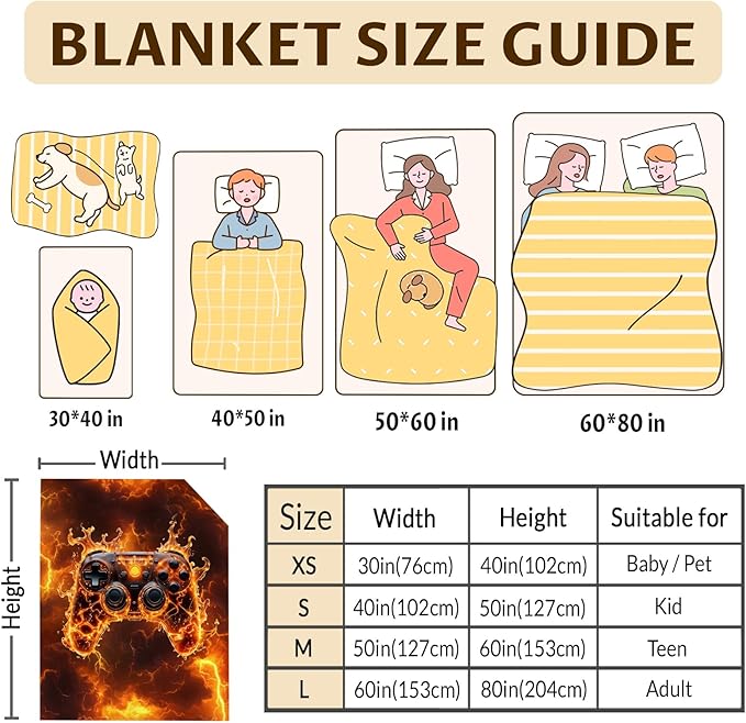 Kids Blanket for Boys Gaming Blankets Gamer Gift, Cool Cozy Soft 60 x 50 Inches Flannel Throws for Bed Travel Sofa Living Room Decor