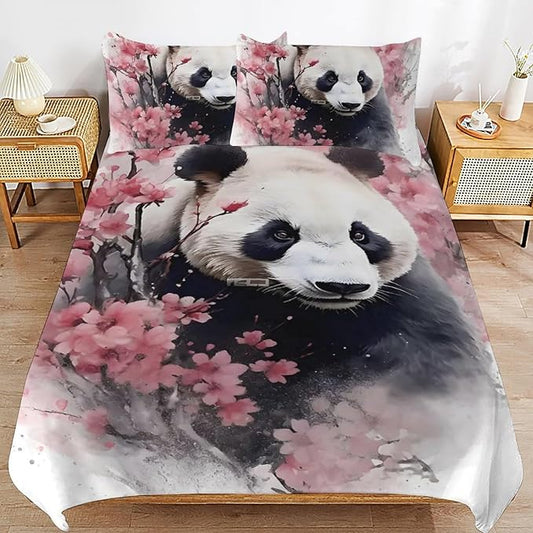 3D Panda Comforter Set Queen Size,Cute Panda Print Comforter Cover 3-Pieces for Kid Teen Boys Girls Room Decor,Lovely Animal Theme Duvet Cover with 2 Pillowcases (Full)