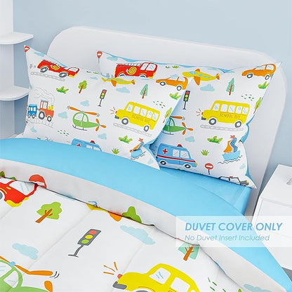 SANDJEST Transportation Duvet Cover Sets Full Size for Kids Boys, Incude 1 Polyester Comforter Cover 80x90 Inches and 2 Pillowcases 20x26 Inches, Comforter Not Included, Gift for Christmas Birthday