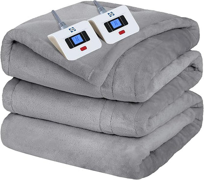 Sealy Electric Blanket King, Flannel Heated Blanket King Size with 10 Heating Levels & 1-12 Hours Auto Shut Off, Machine Washable, Light Grey, 100 x 90 Inch