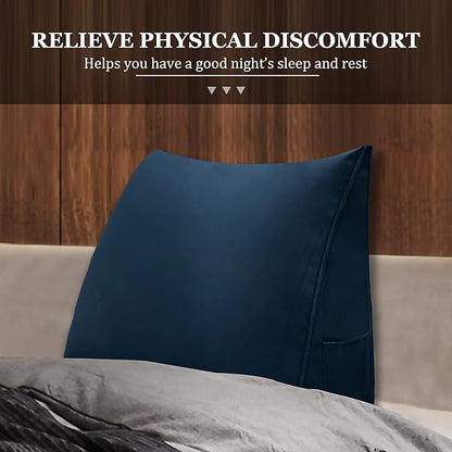 Triangular Reading Pillow Wedge Headboard Back Support Pillow for Sitting up in Bed Daybed Bolster Backrest Couch Sofa Corner Cushion Medium Velvet Black