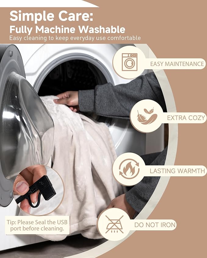 Cordless Heated Blanket with Hood, USB Battery Powered Heated Wearable Blanket with 9 Heating Zones, 20000 mAh Power Bank, 3 Levels, Portable Heated Throw Blanket, Heated Shawl