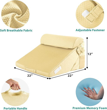 Bedluxe Adjustable 4pcs Bed Wedge Pillow Set, Memory Foam Wedge Pillows Post Surgery for Back, Neck, Leg Pain Relief, Pillow Wedge for Sleeping, Sitting up in Bed, Acid Reflux and GERD, Black