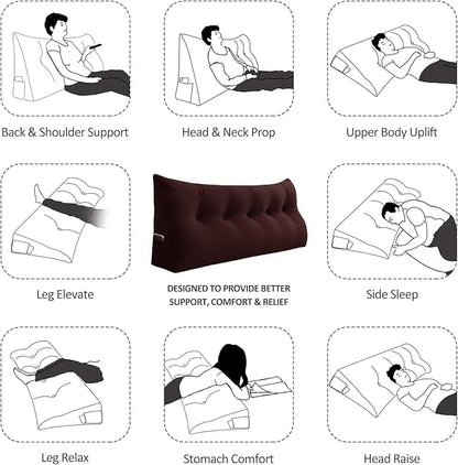Headboard Wedge Pillow Large Bolster Reading Pillows for Sitting in Bed Adult,Velvet Triangular Cushion Backrest Lumbar Back Support Upholstered Daybed Sit Up Book Pillows(Dark Burgundy,Queen)