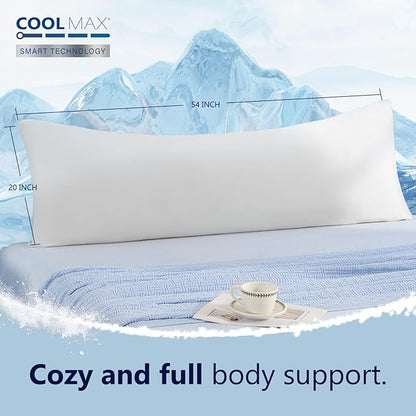 DOWNCOOL Large Body Pillow Insert with Cooling Cover - Soft Long Bed Pillow for Summer - Breathable Full Body Pillow for Adults - 20x54 inch (White, with Cover)