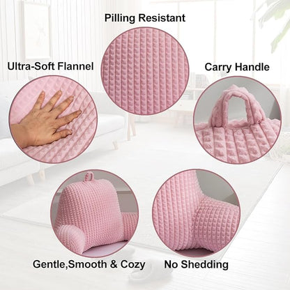 Holawakaka Reading Pillow for Bed and Sofa Couch Sitting Up, Backrest Pillows with Arms for Kids Teens Adults, Back Support Cushion for Lounging, Watching TV, Working on Laptop, Pink