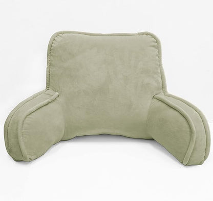 Super Soft Velvety Backrest Reading Bed Rest Pillow with Arms and Pockets 18" H for Sitting in Bed Couch Sofa, Back Support Wedge Cushion with Removable Cover, 20" x 18" x17", Slate Green