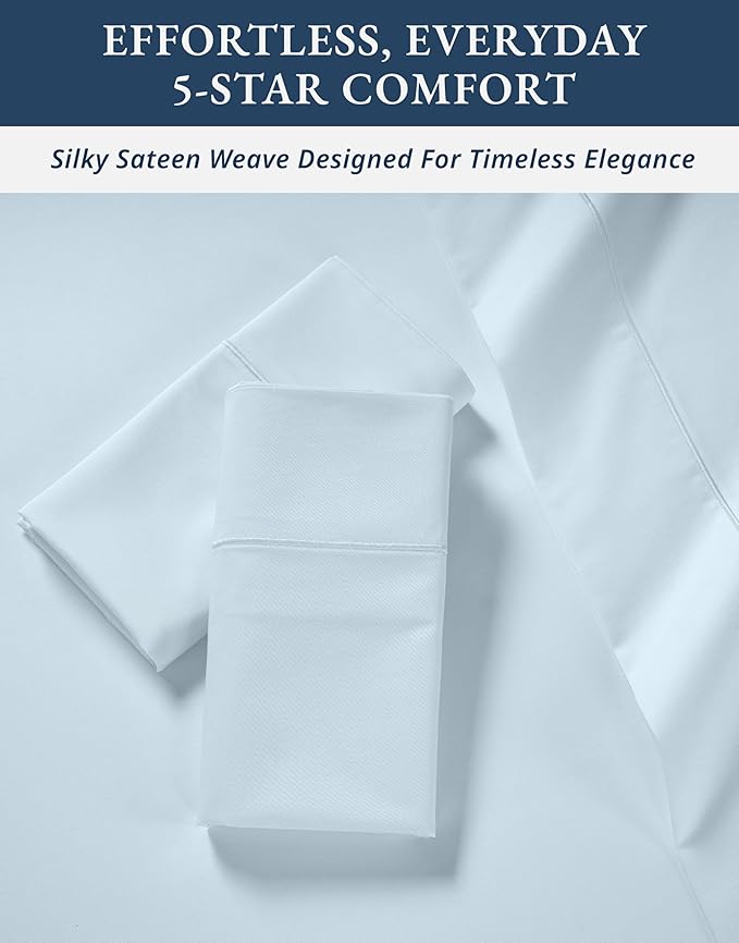 LANE LINEN 100% Egyptian Cotton Queen Sheets Set, Long Staple Mercerized Cotton Bedding Sheets, Sateen Weave, Luxury Hotel Sheets, Deep Pocket - Ice Melt