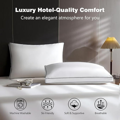 Feather Down Pillows Queen Size Set of 2 Pack, Luxury Hotel Quality Bed Pillow, Soft Medium Firm Feathers Pillow For Sleeping, Down Surrounded Gusseted Pillows for Side Back Stomach Sleepers 20x30 In
