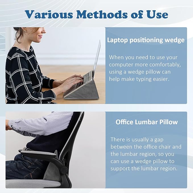 Small Wedge Pillow, Wedge Pillow for Bed Sores, Positioning Pillow, Positioning Wedge, Mini Pillow for Laptop and Yoga, Small Foam Wedge for Chair (1 Unit, Grey)