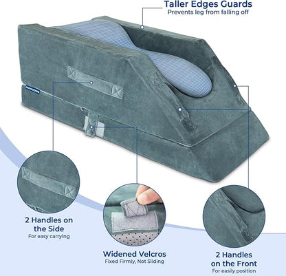 KingPavonini 4 Height-Adjustable Leg Elevation Pillows for After Surgery with Ergonomic Curve, Memory Foam Wedge Pillow for Legs Swelling and Pain Relief, Knee Replacement Recovery Aids (Single Leg)