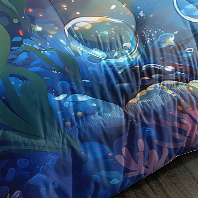 Black Little Mermaid Pattern Twin Comforter Set,Underwater World Ocean Themed Bedding Sets for Kids Toddlers Girls Boys Room Decor,Princess Bedding with 2 Pillowcases.