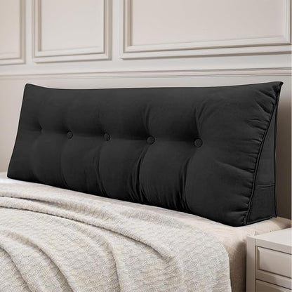 Headboard Pillow Queen, Large Triangular Wedge Headboard Pillow for Reading and Resting, Backrest Positioning Support Pillow with Removable Cover (Black)