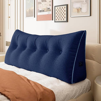 11 lbs Thickened Wedge Pillow Headboard Body Positioner Bed Wedge Pillow Backrest Triangular Headboard Pillow for Sleeping with Side Pocket Velvet Positioning Support Velvet Blue Queen