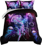 HOSIMA Jellyfish Printed Comforter Ocean Theme Bedding Set 3 Piece, Starry Sky Galaxy Bedding Room Decor Butterfly Comforter for Kids Teens Adult