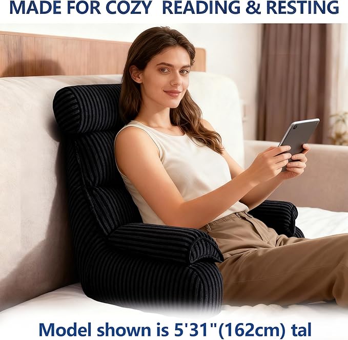 FXXUDVNIIN Back Pillow for Bed Sitting up – with 9.4" Armrests Bed Pillow for Sitting up,Inch Arms for Support, Ideal for Reading, Watching TV, Gaming, and Relaxing