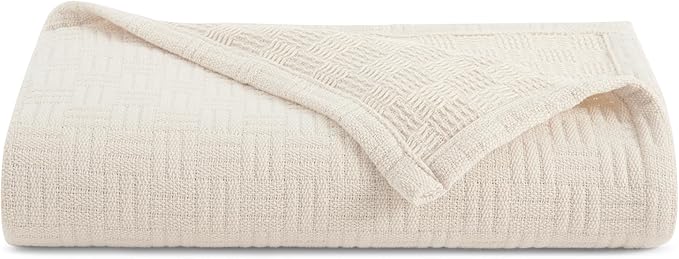Arkwright Basket Weave King Blanket - 100% Ringspun Cotton All Season Blankets, Luxury Hotel Quality, Soft on Skin, Breathable, 300 GSM for Bed, Sofa, and Chair, 104 X 90 in, Beige