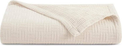Arkwright Basket Weave Throw Blanket - 100% Ringspun Cotton All Season Throws, Luxury Hotel Quality, Soft on Skin, Breathable, 300 GSM for Bed, Sofa, and Chair, 50 X 70 in, Beige